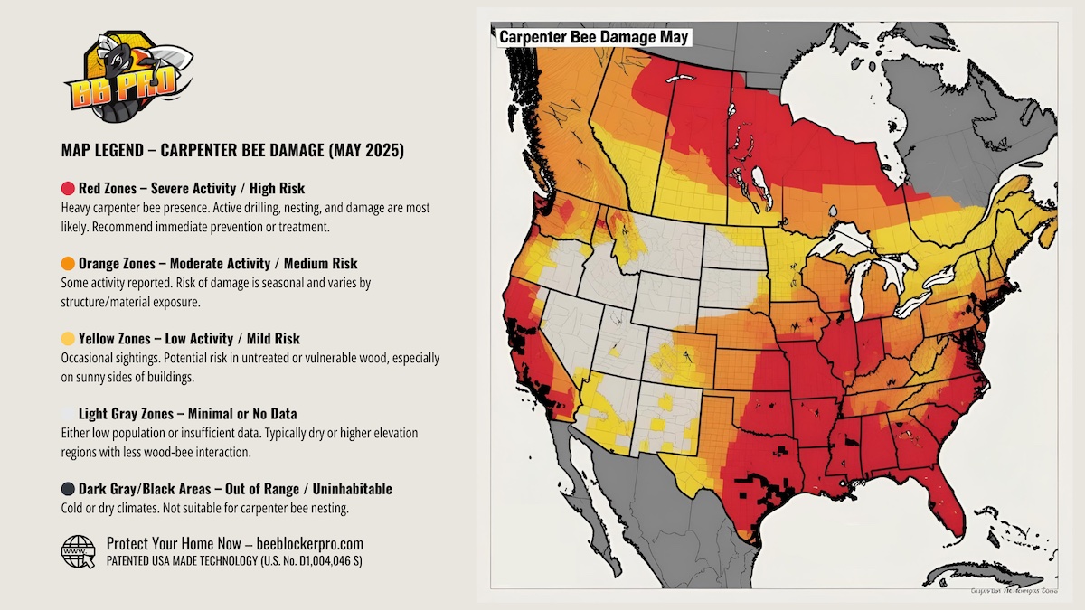 carpenter bees damage heat map May 2025